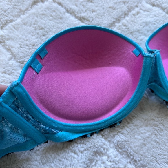 Victoria's Secret PINK | Blue Leopard Strapless Multi Way Push Up Bra | Size 34B - Picture 6 of 10